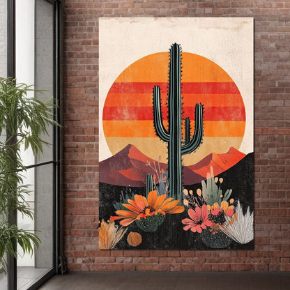 Desert Blooming Cactus Radiance Canvas Wall Art
