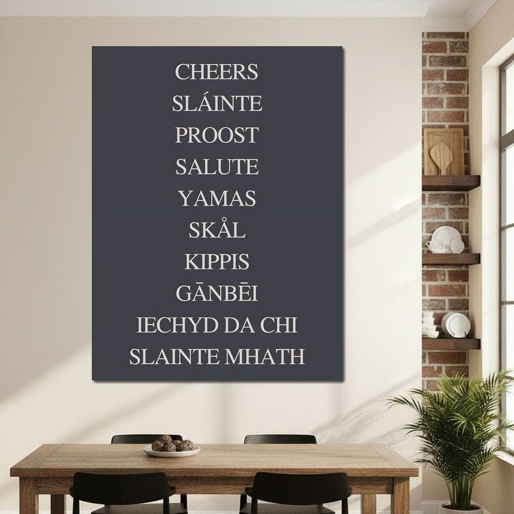 Global Cheers Multilingual Toast Canvas Wall Art
