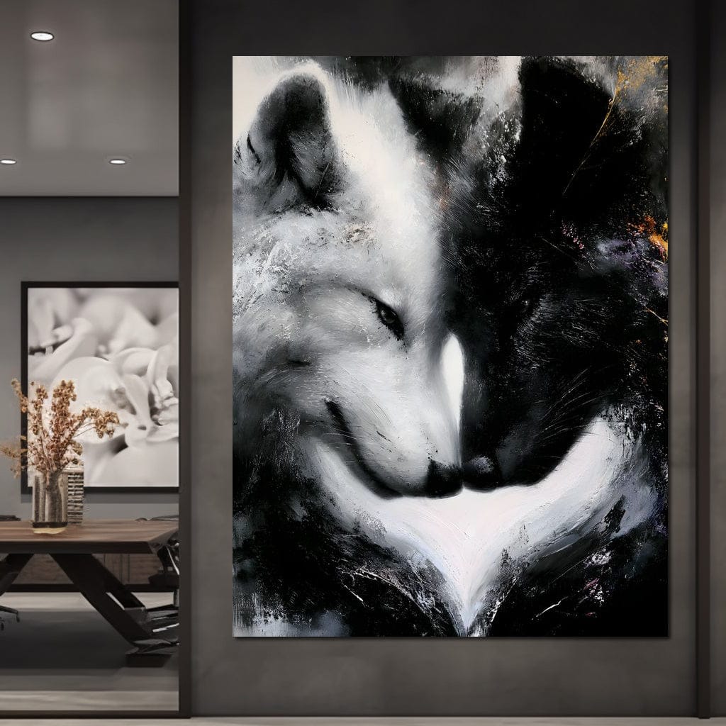 Dual Wolf Spirit Embrace Canvas Wall Art