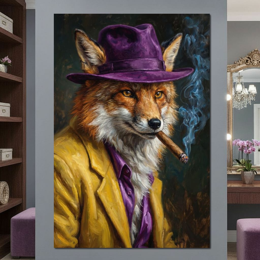 Gentleman Fox Smoking Cigar Canvas Wall Art