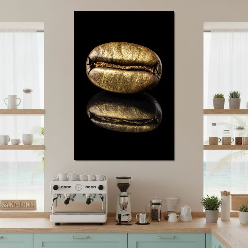 Golden Coffee Bean Reflection Canvas Wall Art