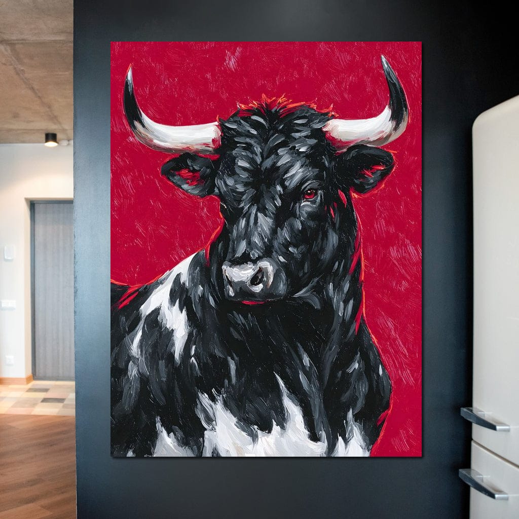 Bold Horned Bull Portrait Canvas Wall Art