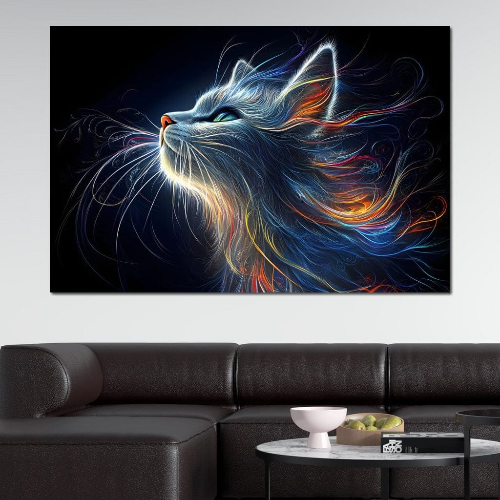 Celestial Feline Illuminations Canvas Wall Art