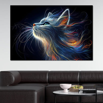 Celestial Feline Illuminations Canvas Wall Art