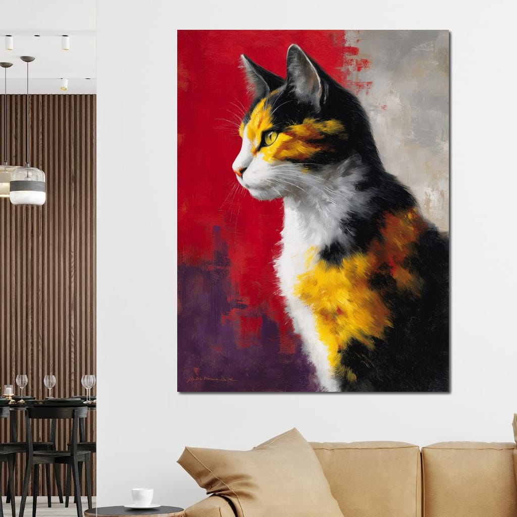 Golden Calico Cat Profile Canvas Wall Art