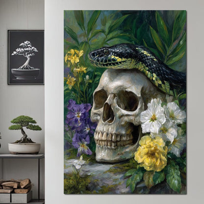 Serpent Crowned Skull Garden Canvas Wall Art