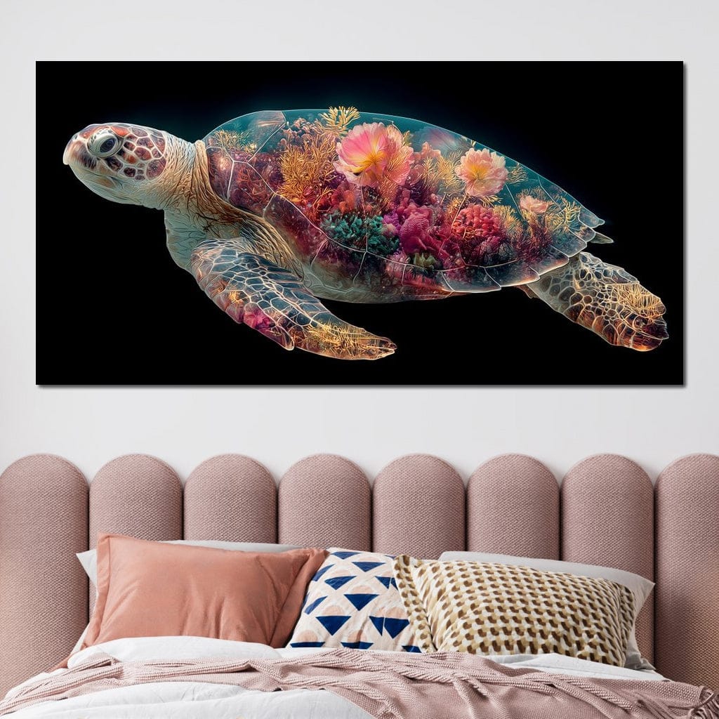 Floral Reef Sea Turtle Glow Canvas Wall Art
