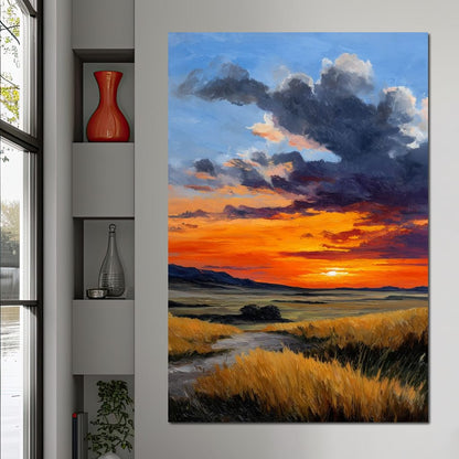 Golden Prairie Sunset Skystorm Canvas Wall Art