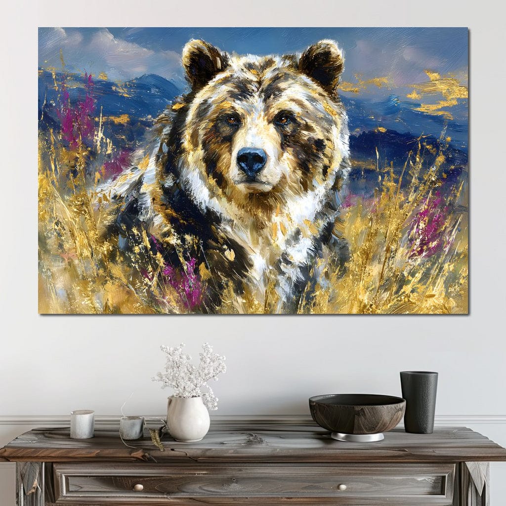 Golden Grizzly Mountain Calm Canvas Wall Art