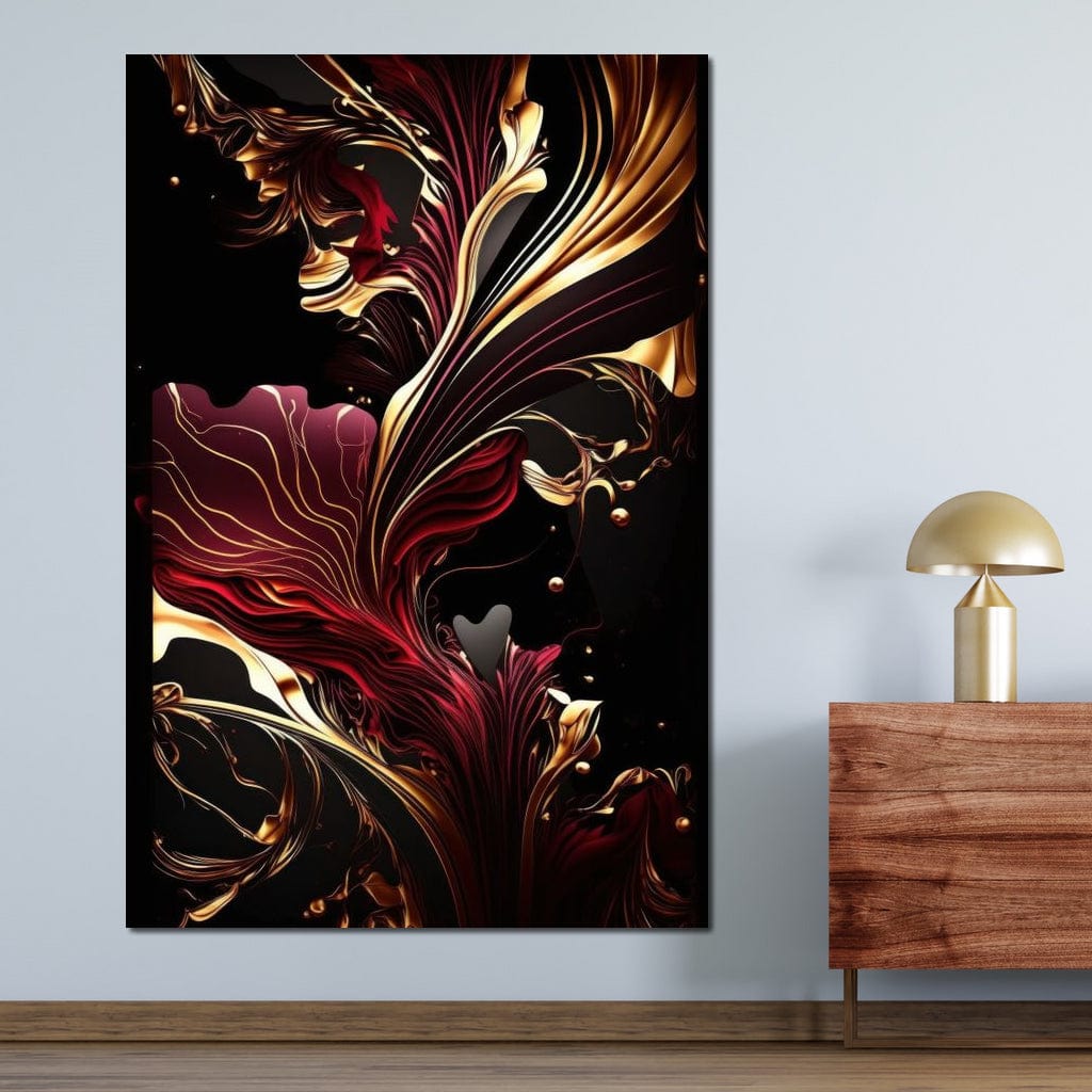 The Marble-Lux Collection: Dark Red & Vibrant Gold 02 Canvas Wall Art