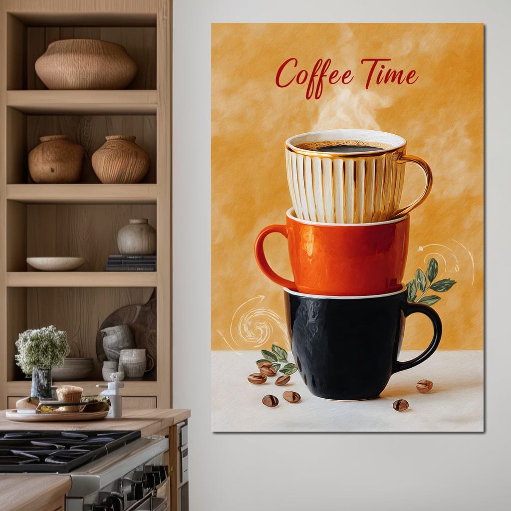 Coffee Time Stacked Mugs Canvas Wall Art