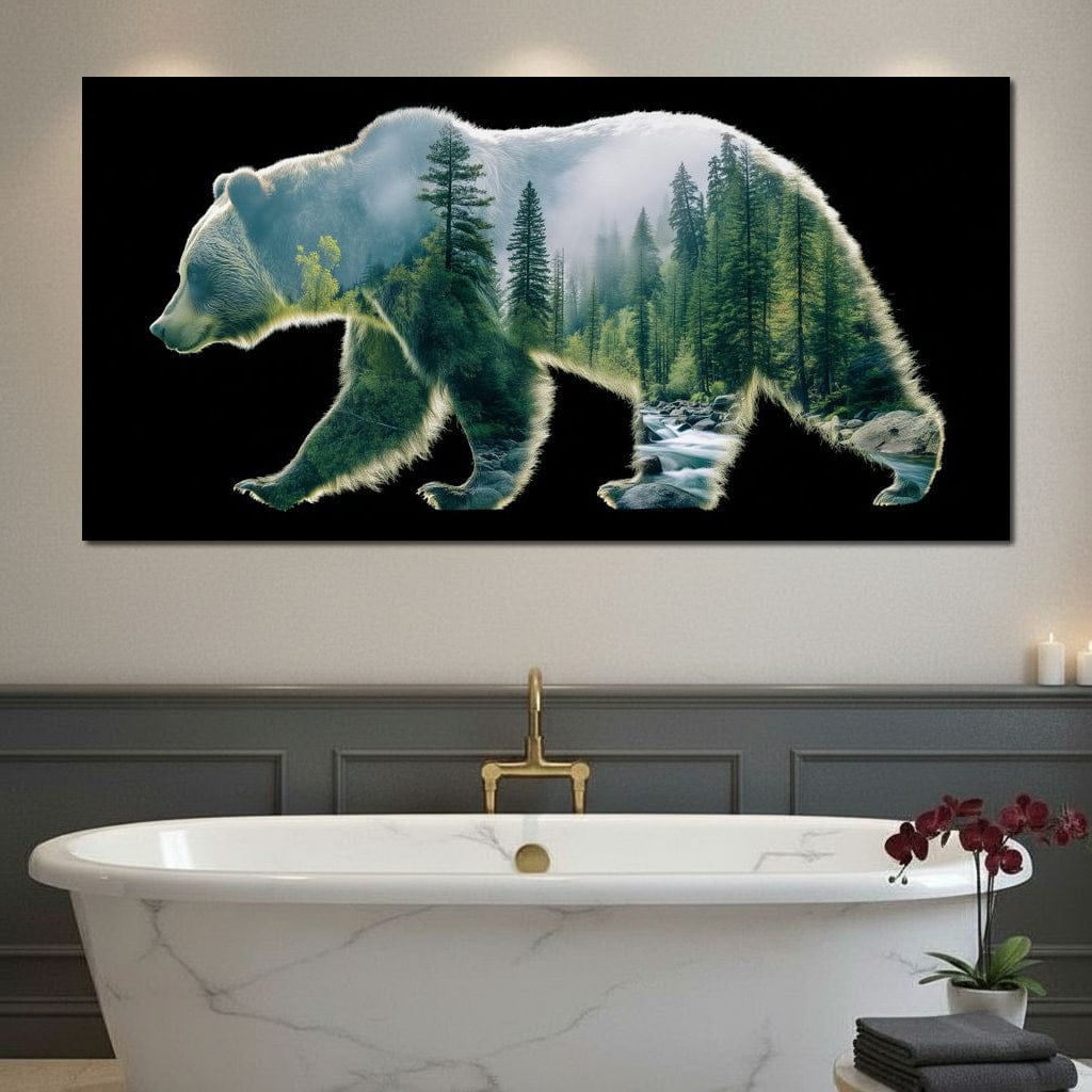 Forest Bear River Silhouette Canvas Wall Art