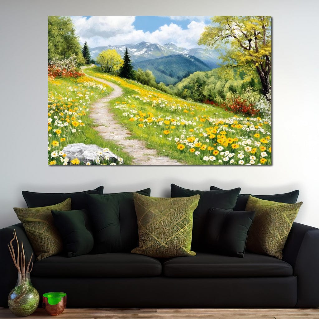Path Through Floral Meadow Canvas Wall Art