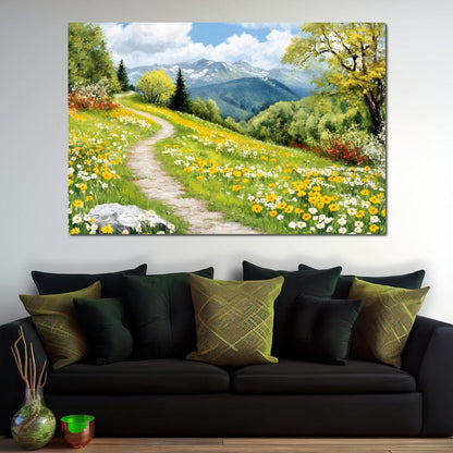 Path Through Floral Meadow Canvas Wall Art