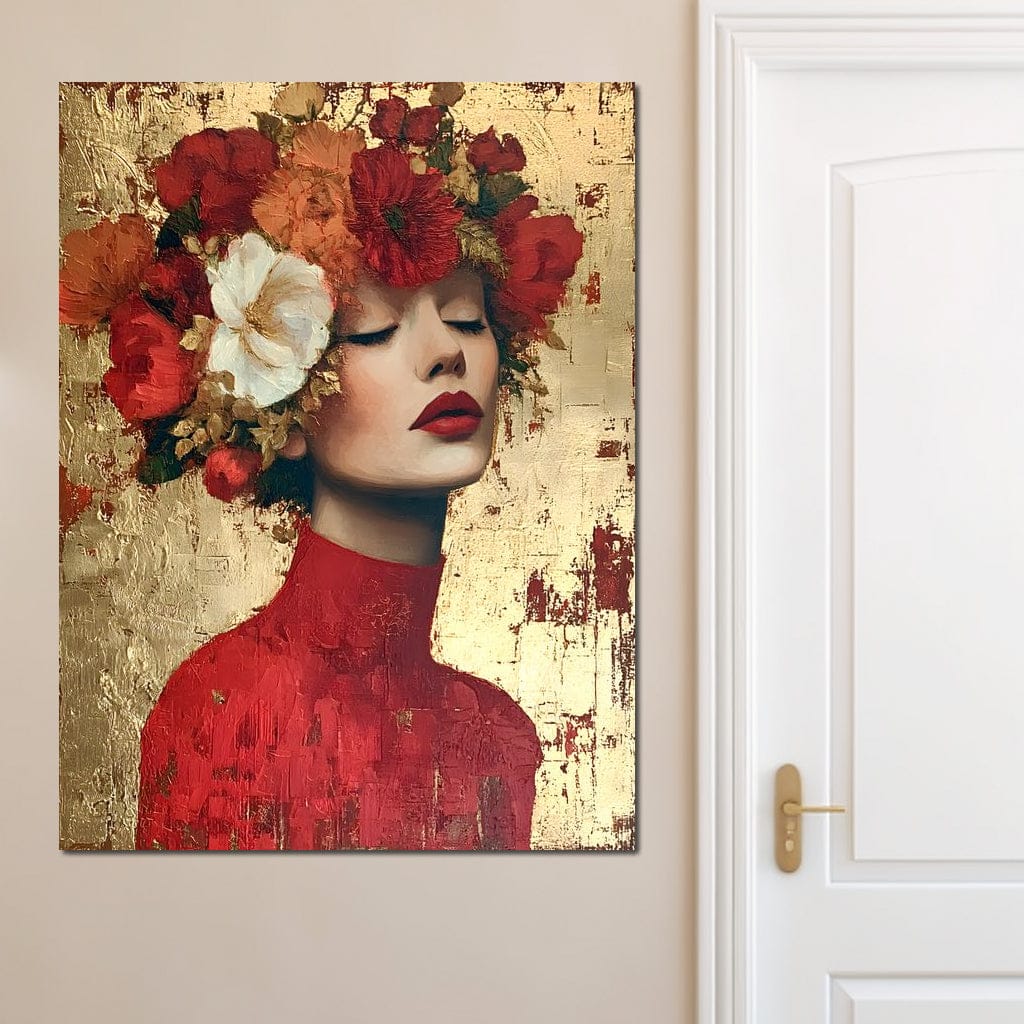 Golden Petal Crowned Reverie Canvas Wall Art