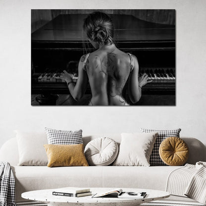 Young Woman Playing Piano Canvas Wall Art