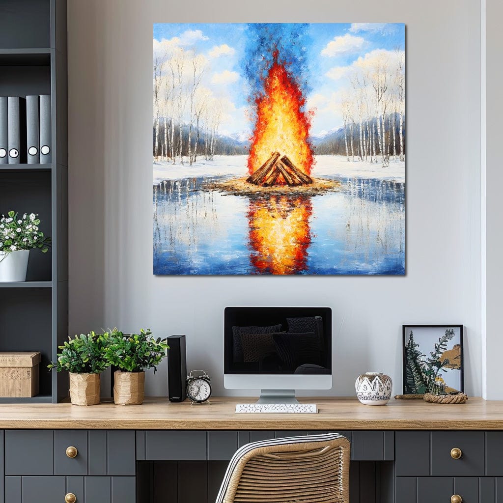 Winter Flames Reflecting Canvas Wall Art