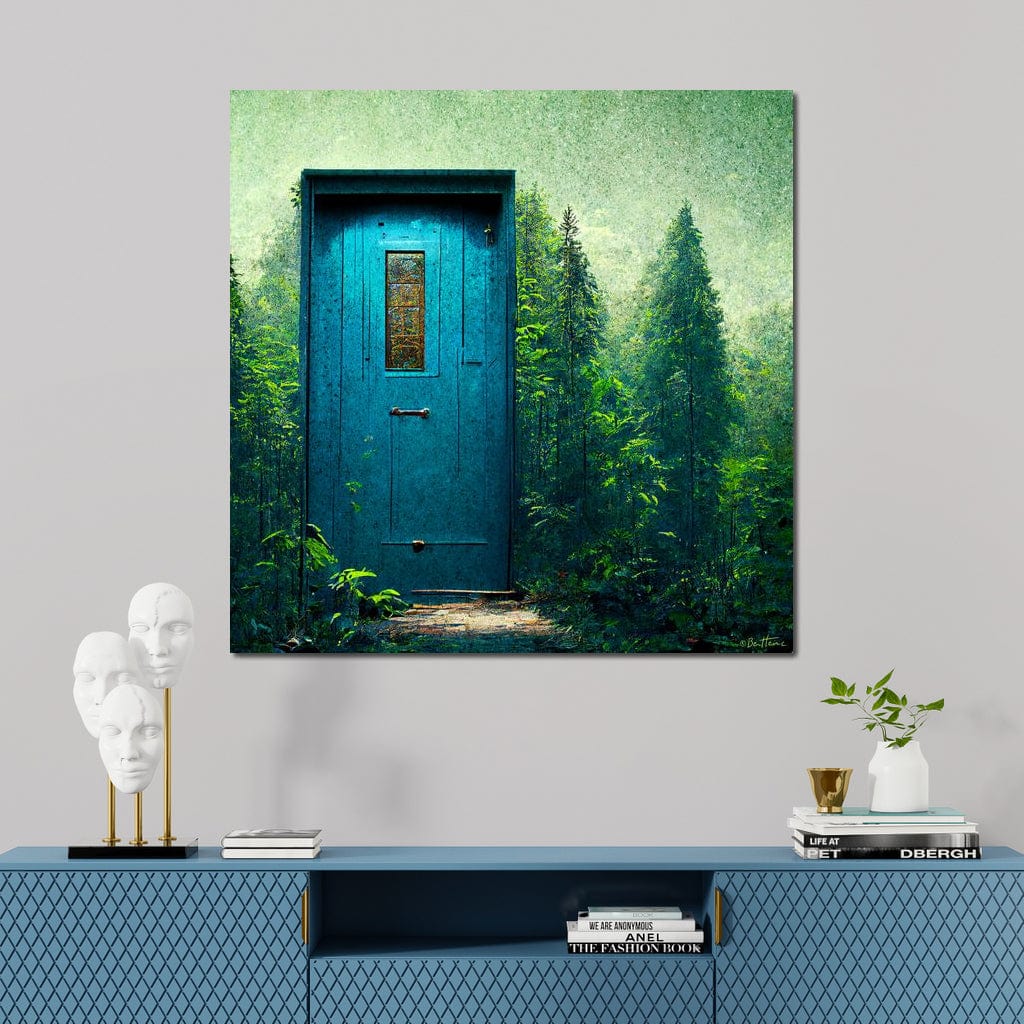 Blue Door in the Green Canvas Wall Art