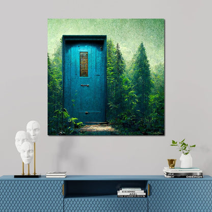 Blue Door in the Green Canvas Wall Art