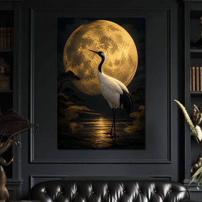 Crane Moonrise Canvas Wall Art
