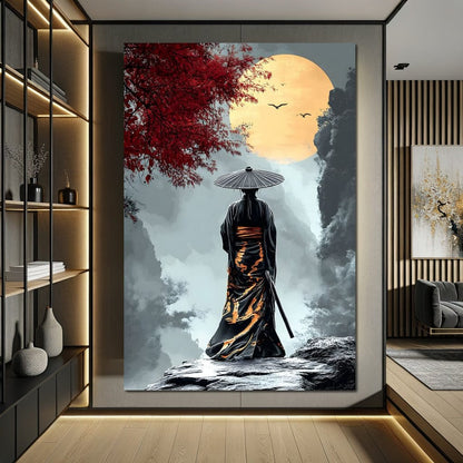 Samurai Moonlight Reverie Canvas Wall Art