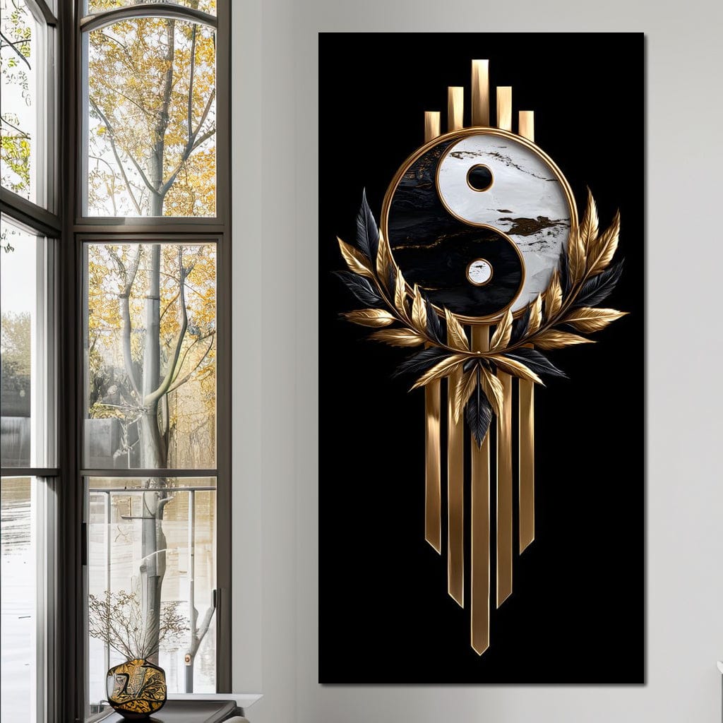 Golden Yin Yang Marble Elegance Canvas Wall Art