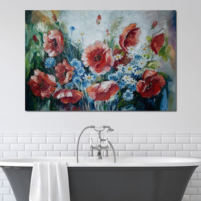 Poppies & Blue Flowers Canvas Wall Art