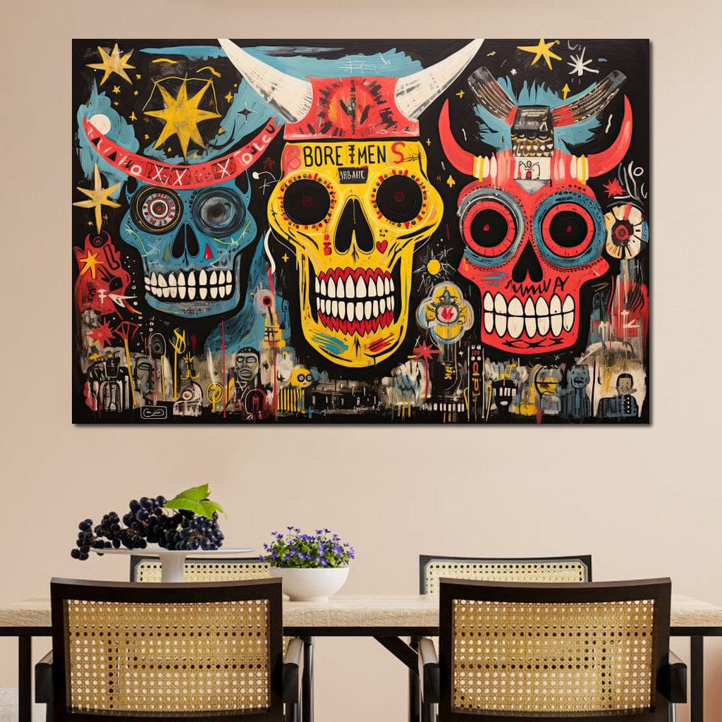 Tribal Skull Symphony Canvas Wall Art