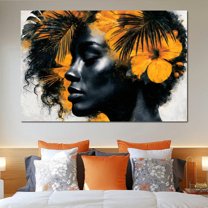 Golden Flora Crowned Spirit Canvas Wall Art