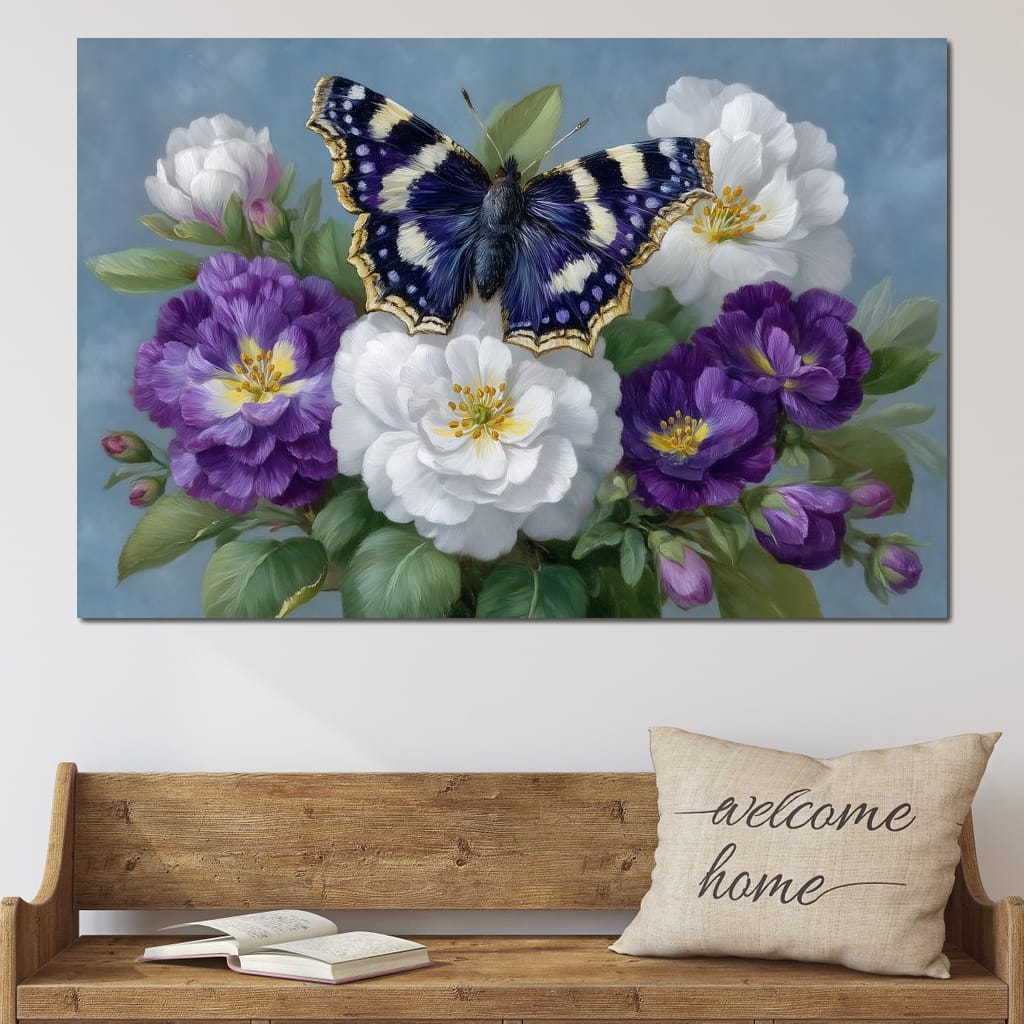 Purple Butterfly Garden Blooms Canvas Wall Art