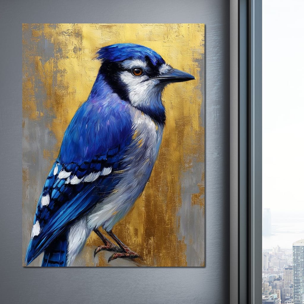 Golden Blue Jay Portrait Canvas Wall Art