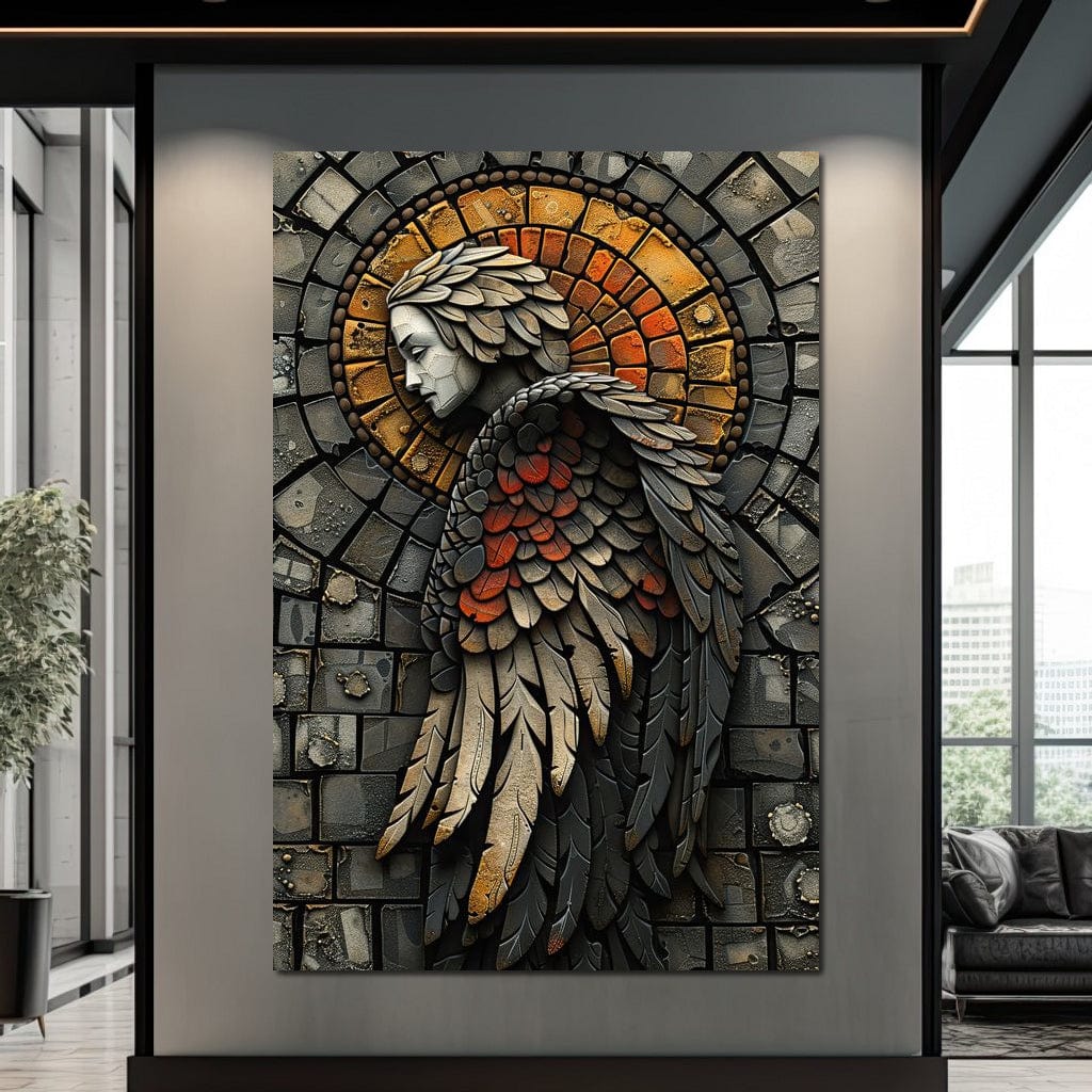 Ethereal Angel Guardian Mosaic Canvas Wall Art