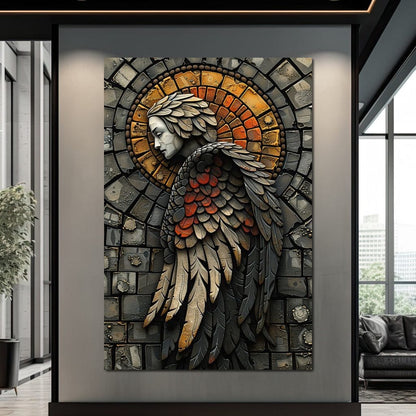 Ethereal Angel Guardian Mosaic Canvas Wall Art
