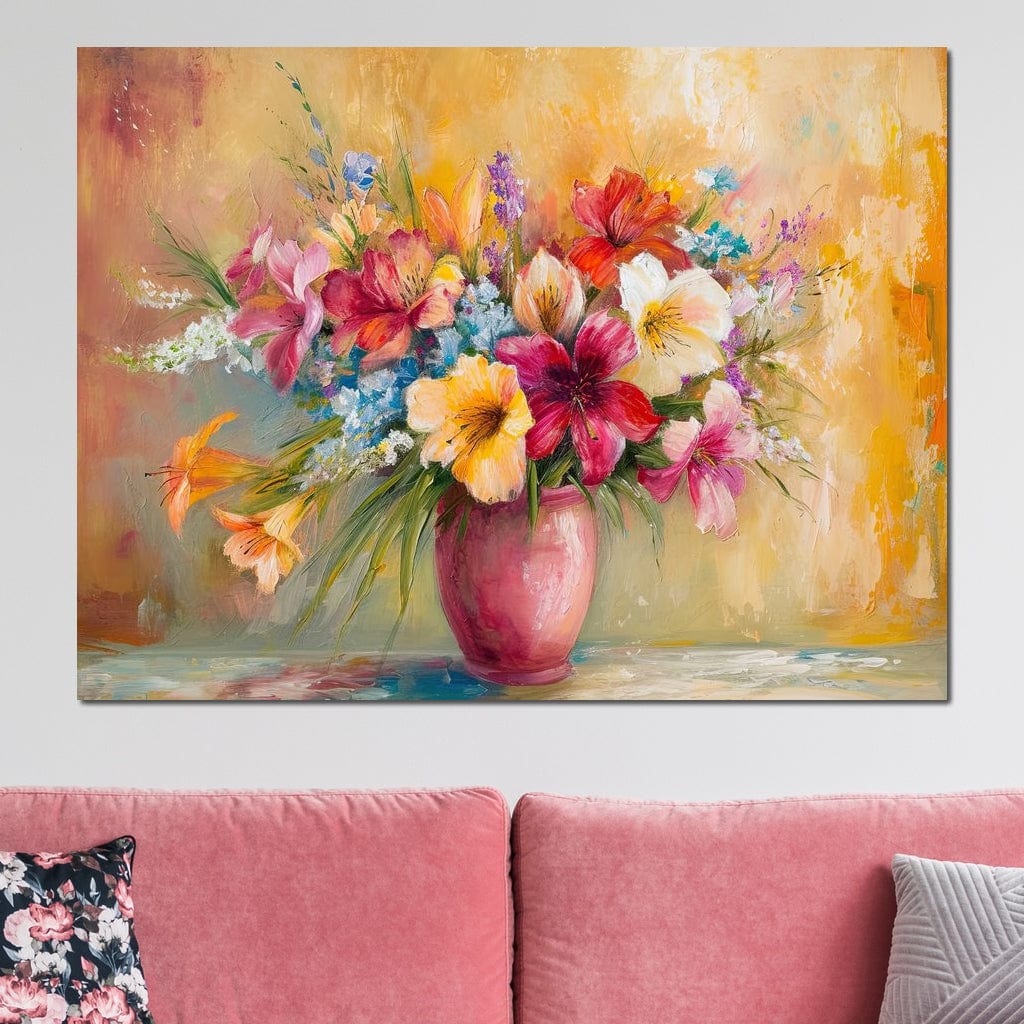 Sunlit Floral Vase Arrangement Canvas Wall Art