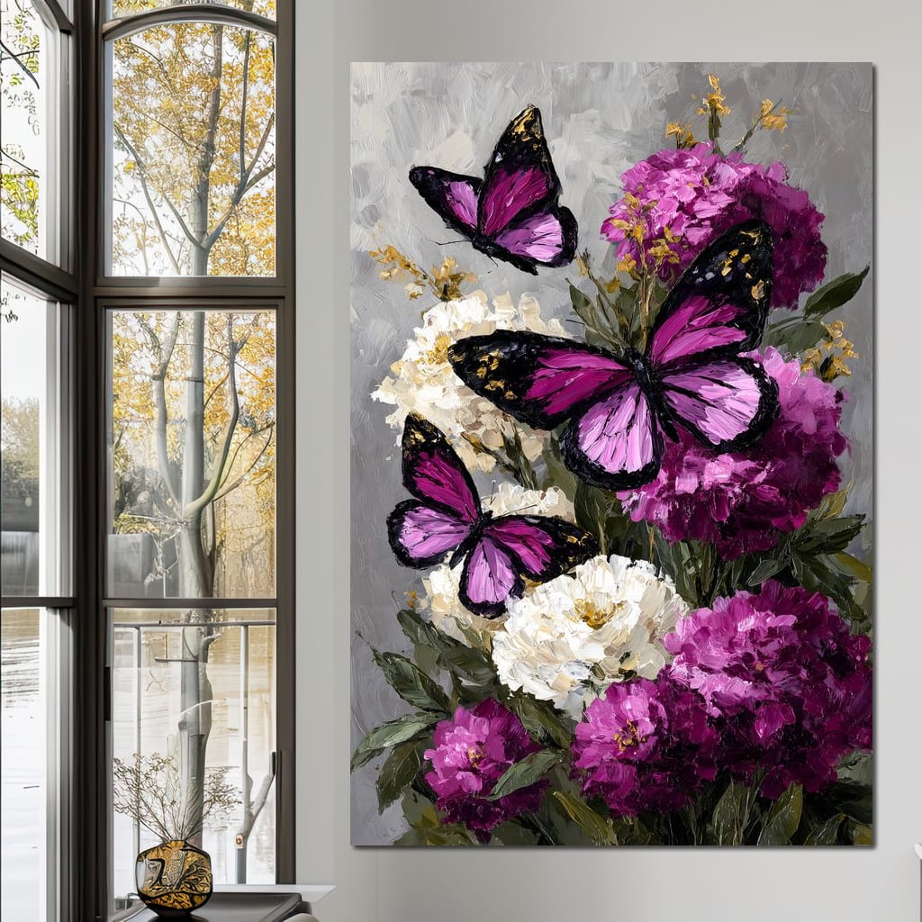 Amethyst Butterflies Bouquet Canvas Wall Art