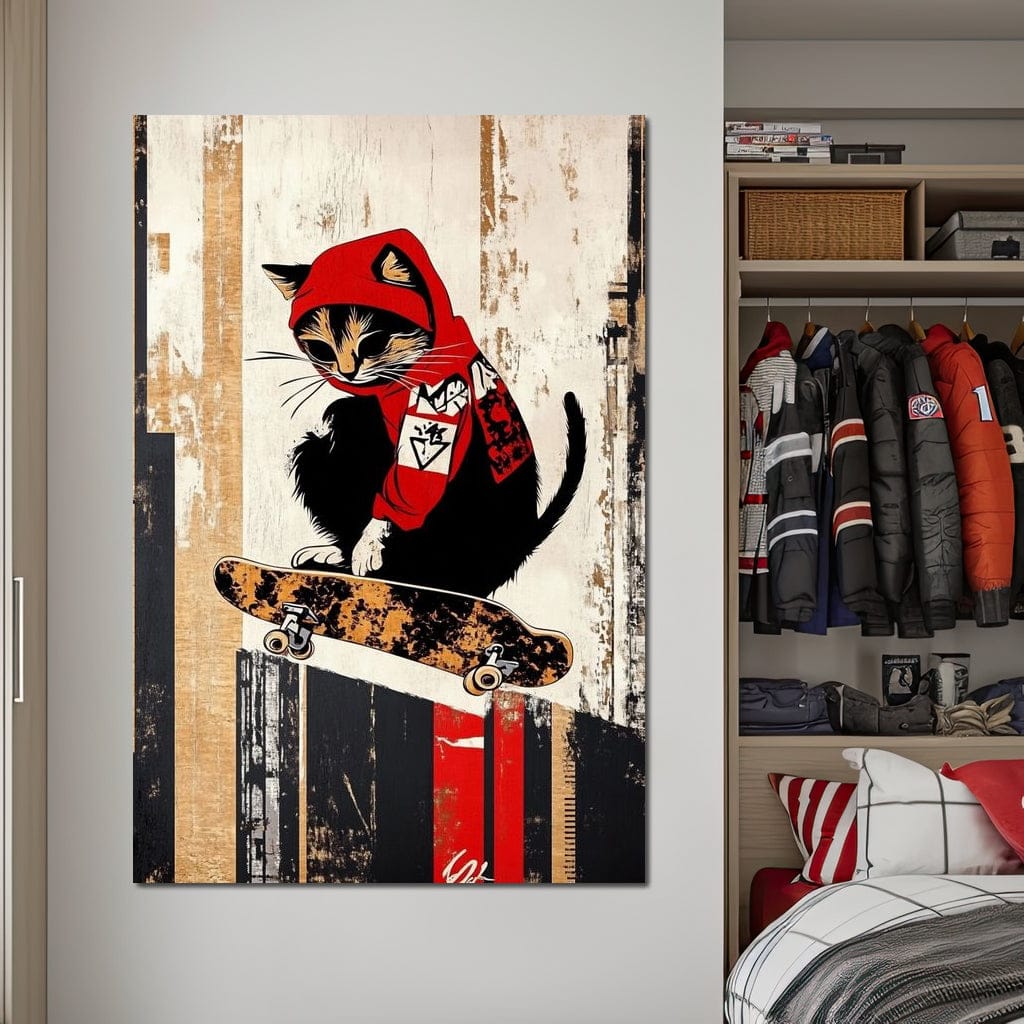 Feline Skateboarder Canvas Wall Art