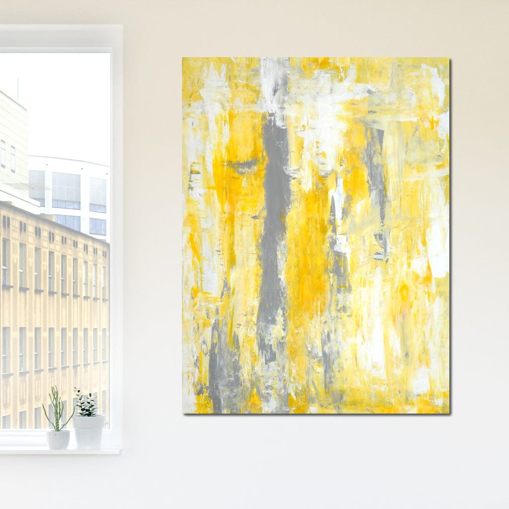 Grey & Yellow Abstract Art Painting Canvas Wall Art