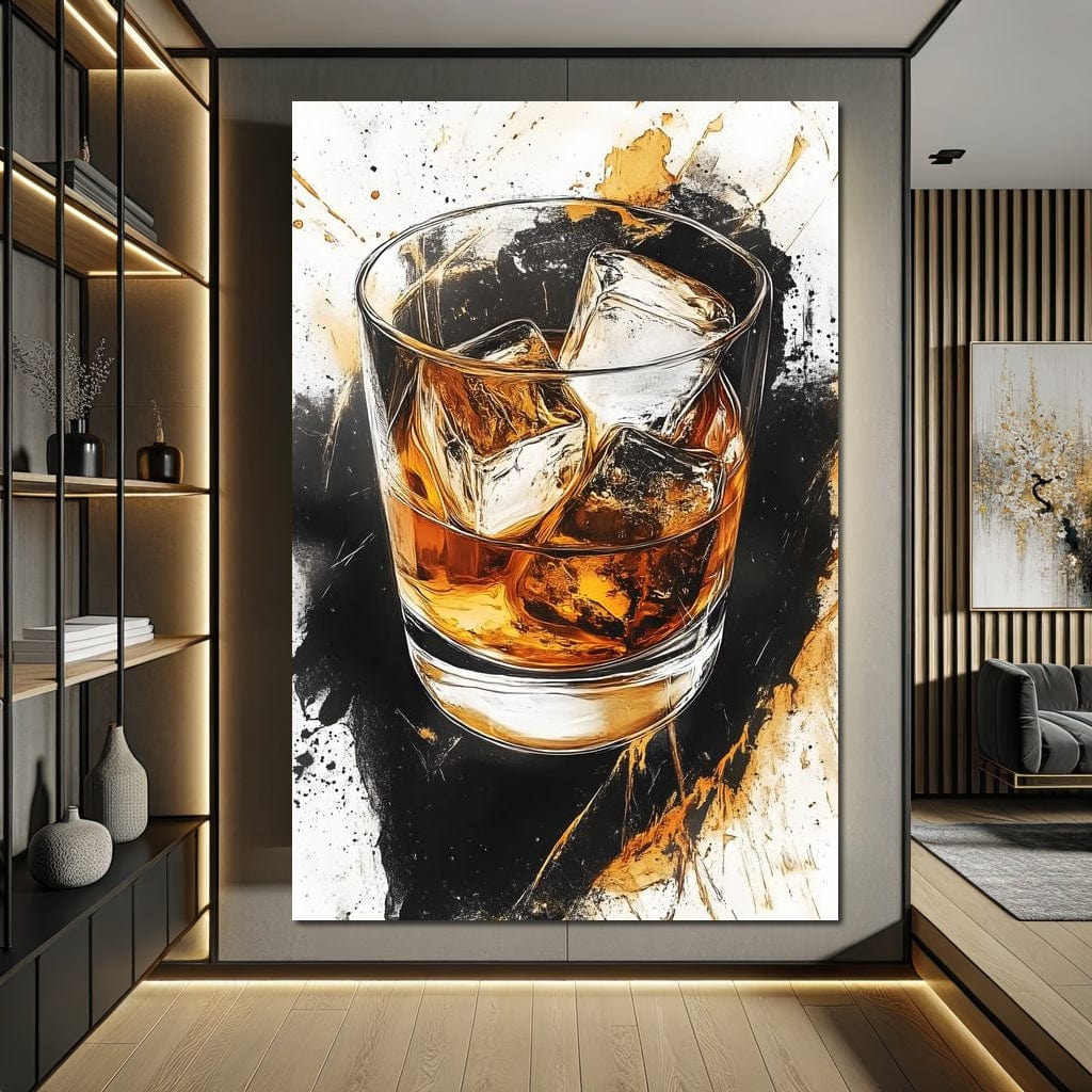 Whiskey Reflections on Ice Canvas Wall Art