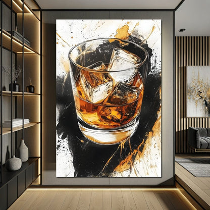 Whiskey Reflections on Ice Canvas Wall Art