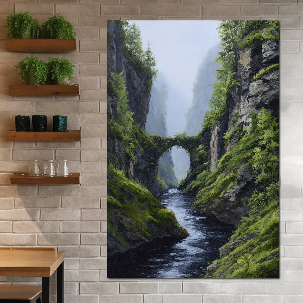 Emerald Gorge Stone Bridge River Canvas Wall Art