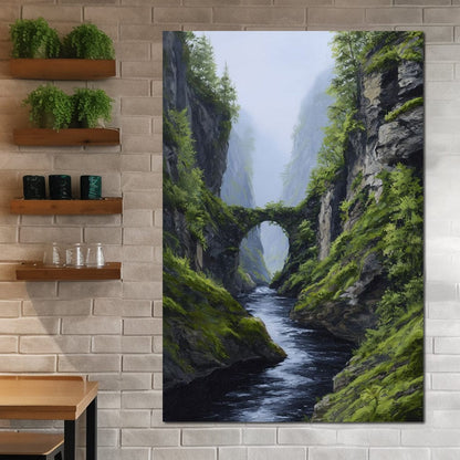 Emerald Gorge Stone Bridge River Canvas Wall Art