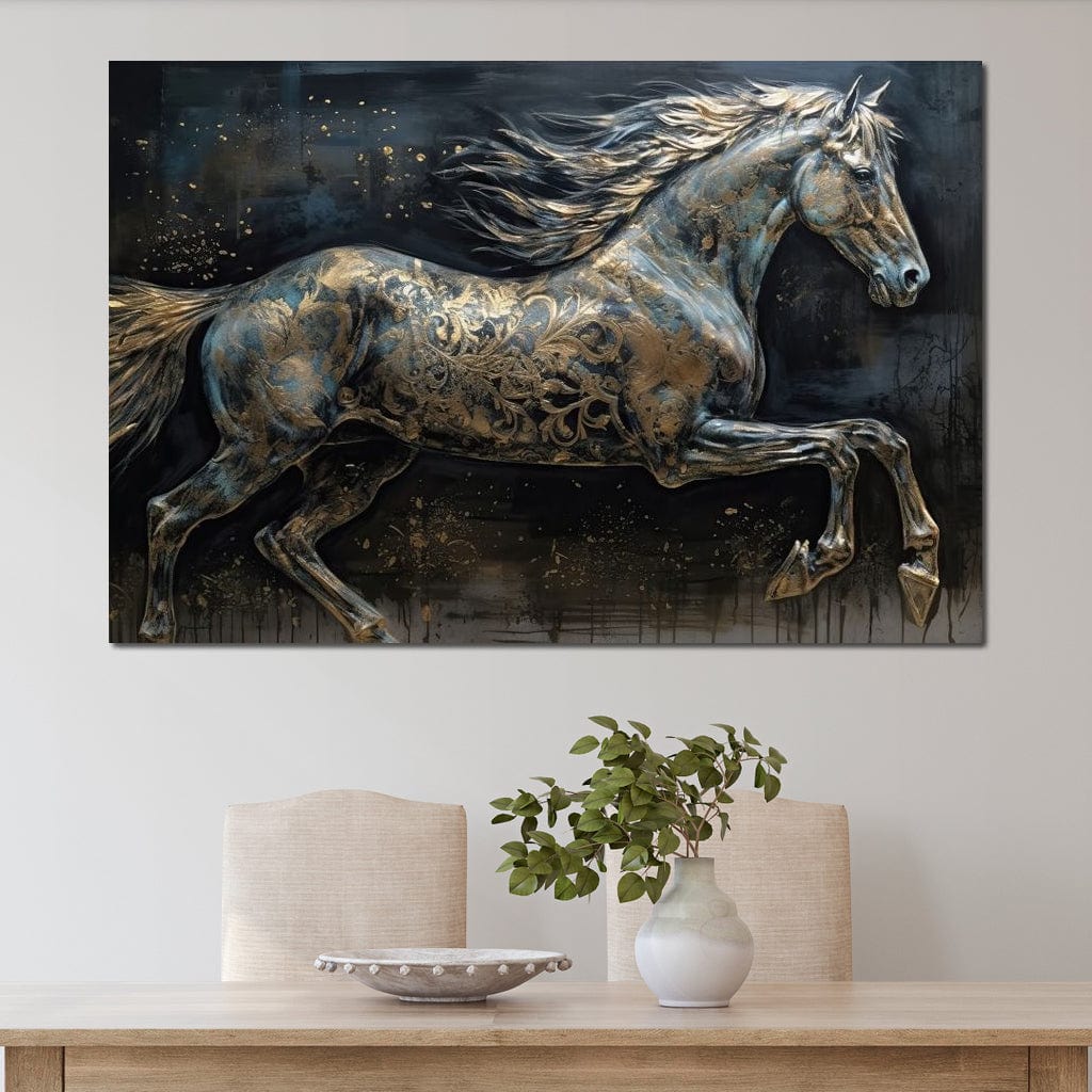 Gilded Grey Horse Canvas Wall Art
