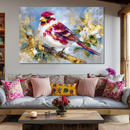 Golden Petal Songbird Canvas Wall Art
