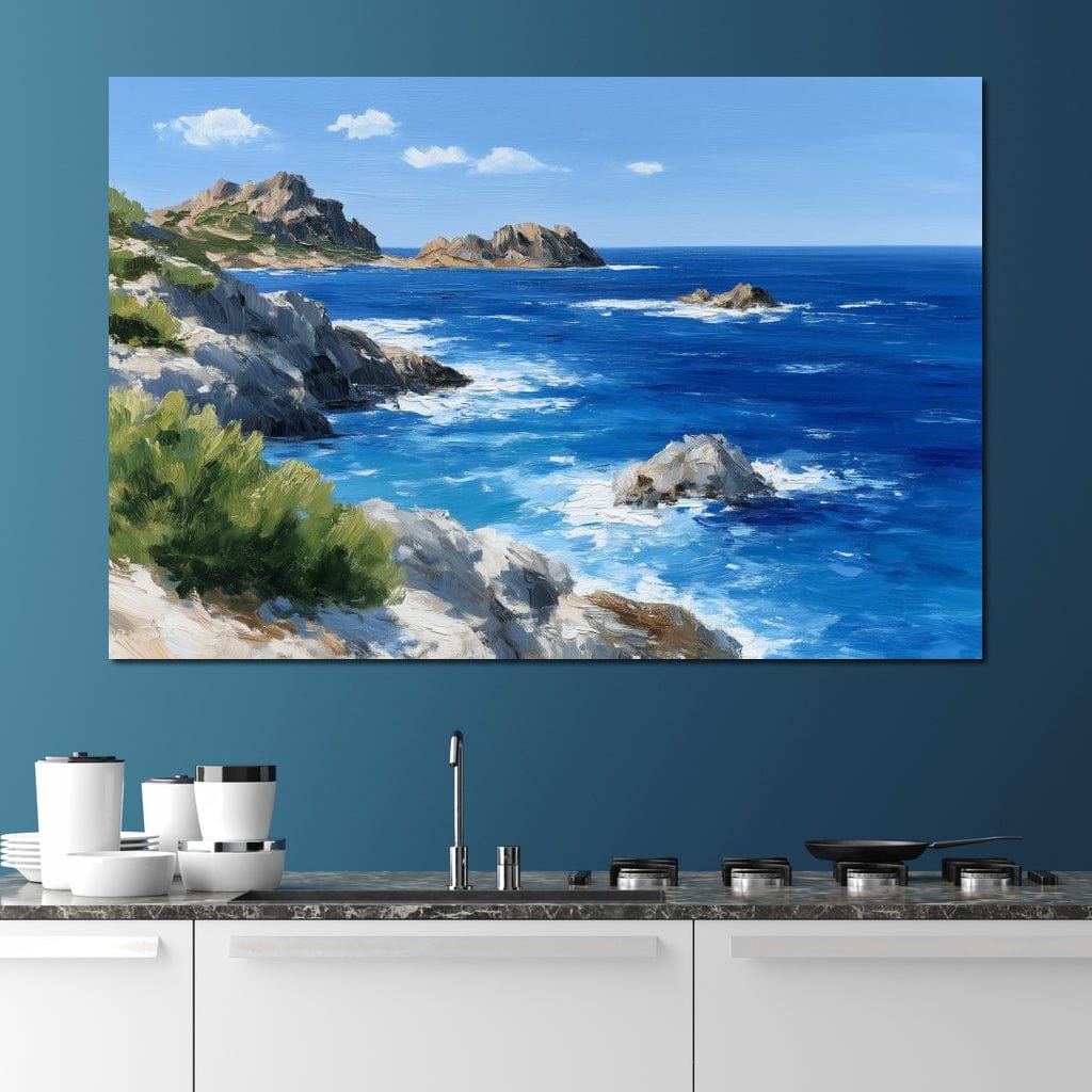 Rocky Coastline Ocean View Oil Painting Canvas Wall Art