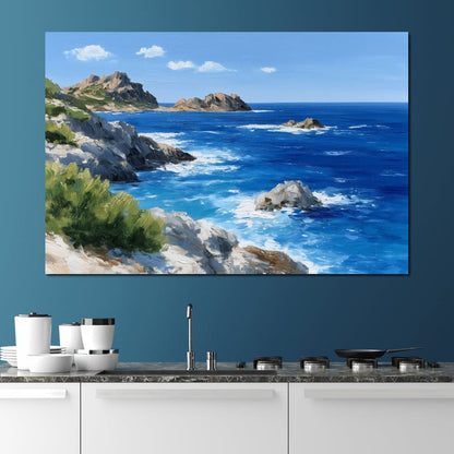 Rocky Coastline Ocean View Oil Painting Canvas Wall Art