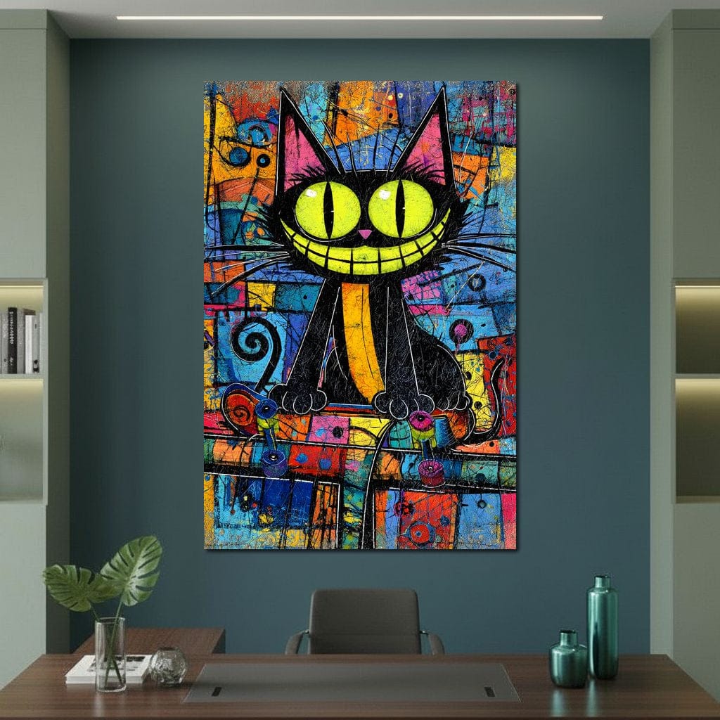 Neon Grin Alley Cat Pop Canvas Wall Art