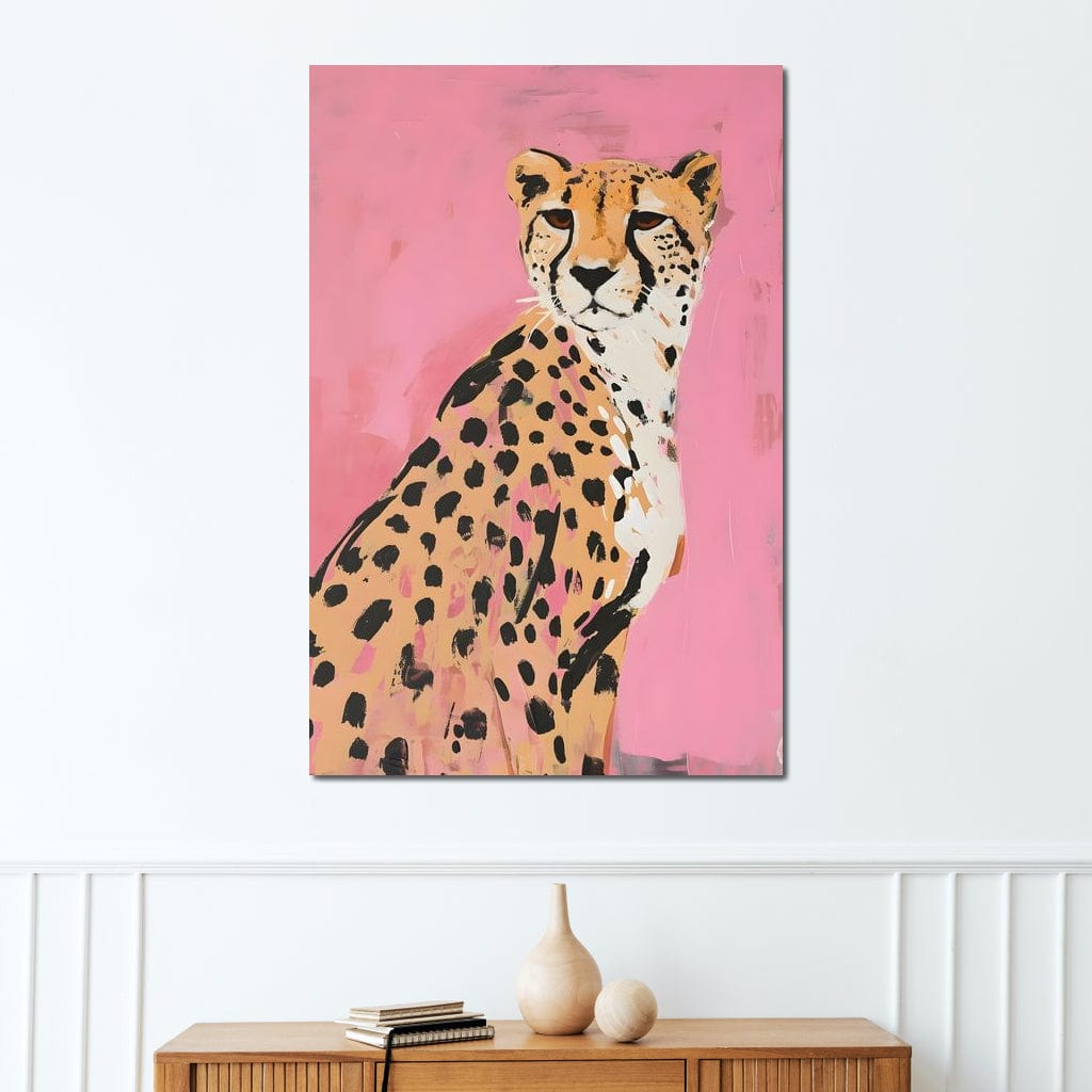 Cheetah Safari Elegance on Pink Canvas Wall Art