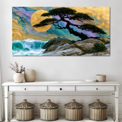Gilded Solstice Above The Rushing Tide Canvas Wall Art