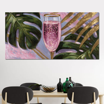 Pink Fizz Gold Palm Soiree Canvas Wall Art