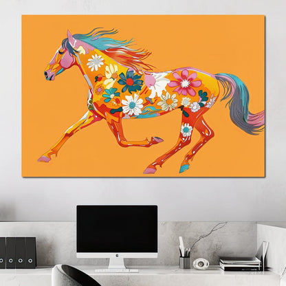 Blooming Horse on Tangerine Canvas Wall Art